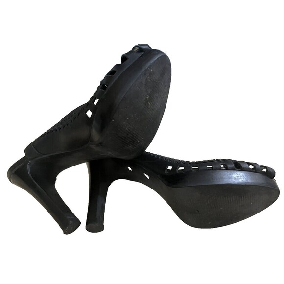 Cathy Jean Shoes Leather Open Toe Block High Heel Strappy Sandal Vintage Black 7 - Picture 5 of 5